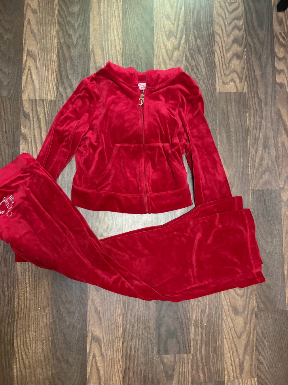 Juicy Couture Red Velour Hoodie & Pants  Set